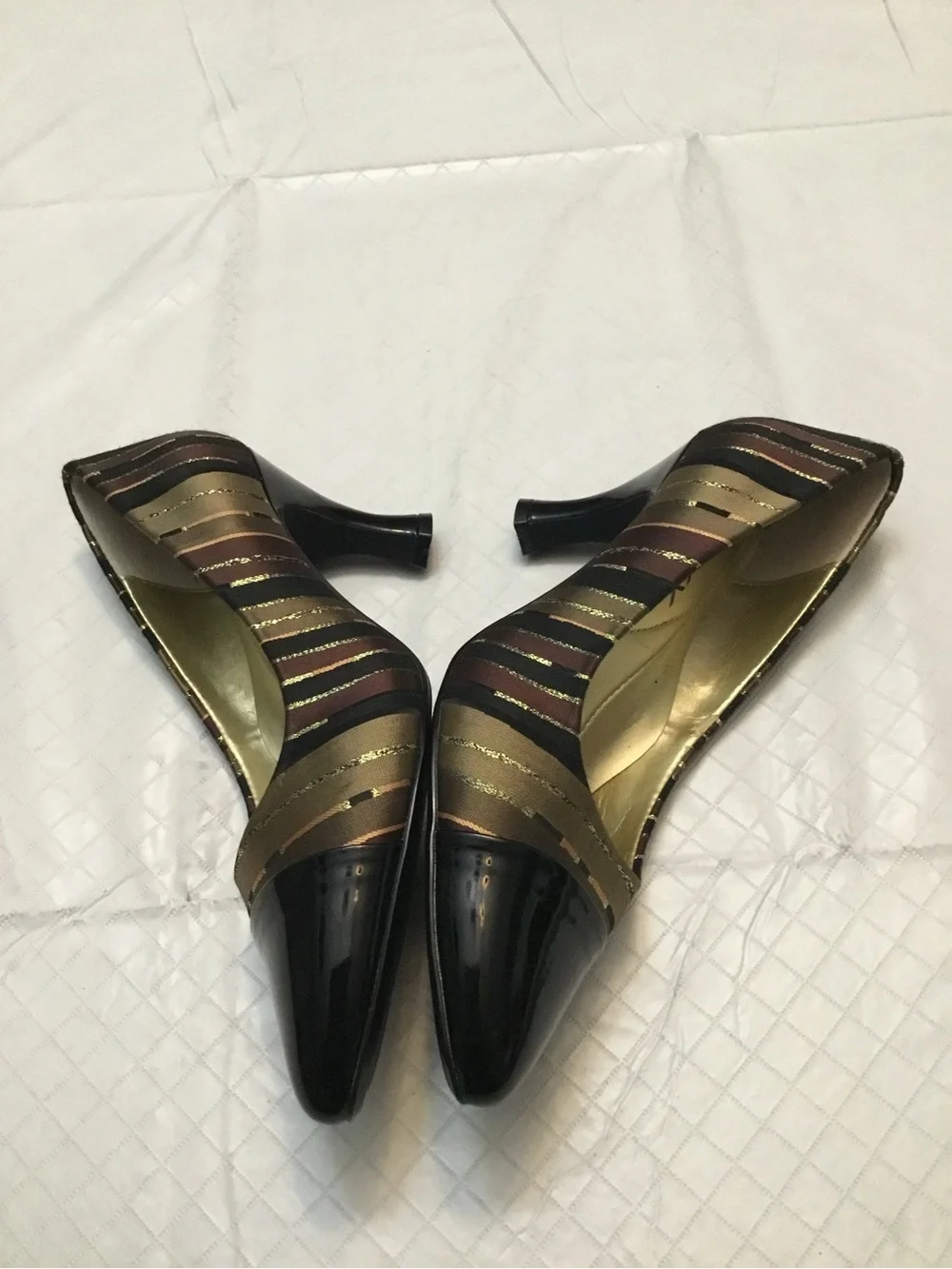 Proxy Black Brown Pointed Toe Pumps Gold Insole Size 6.5